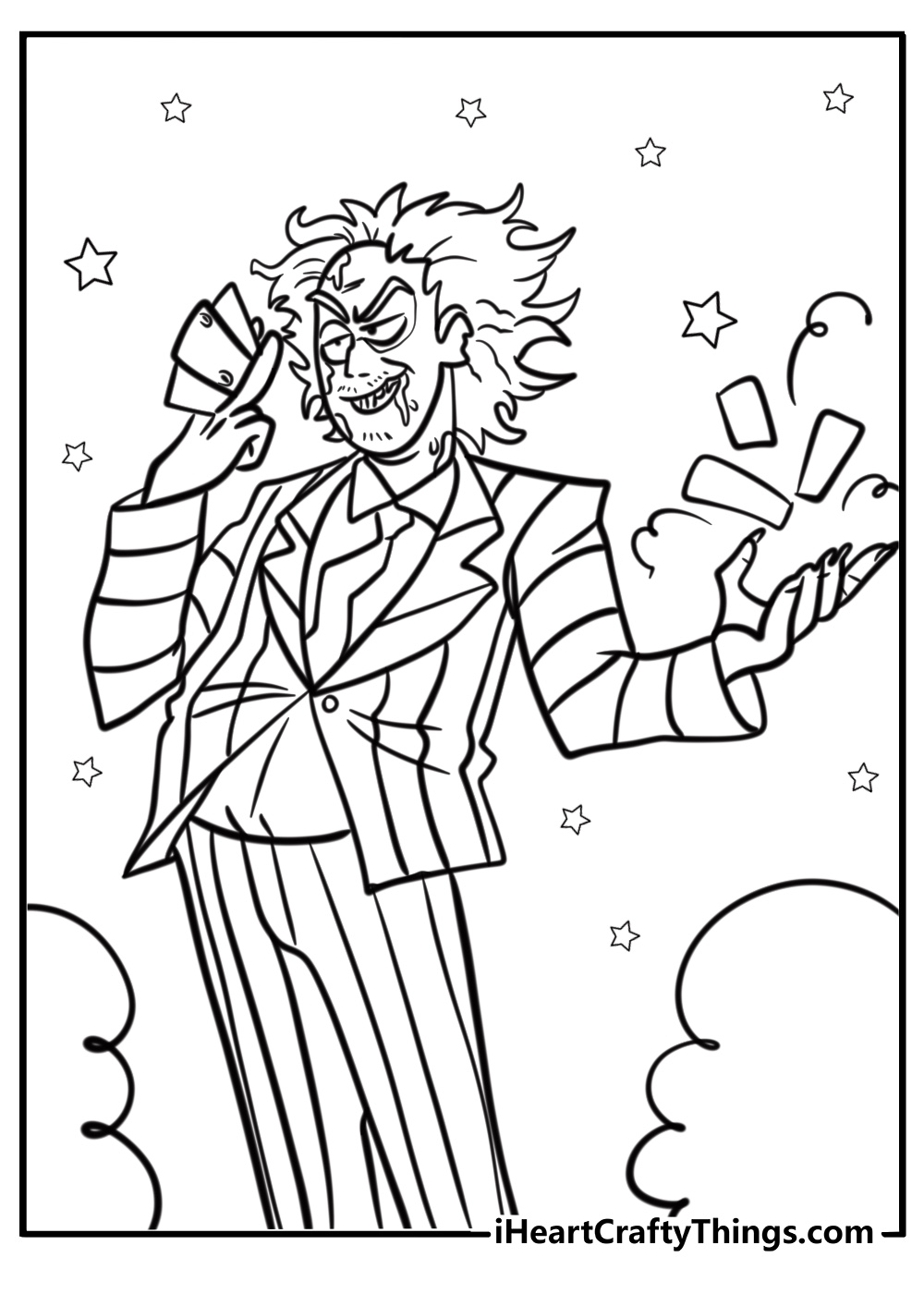 Beetlejuice performing magic tricks fun coloring sheet