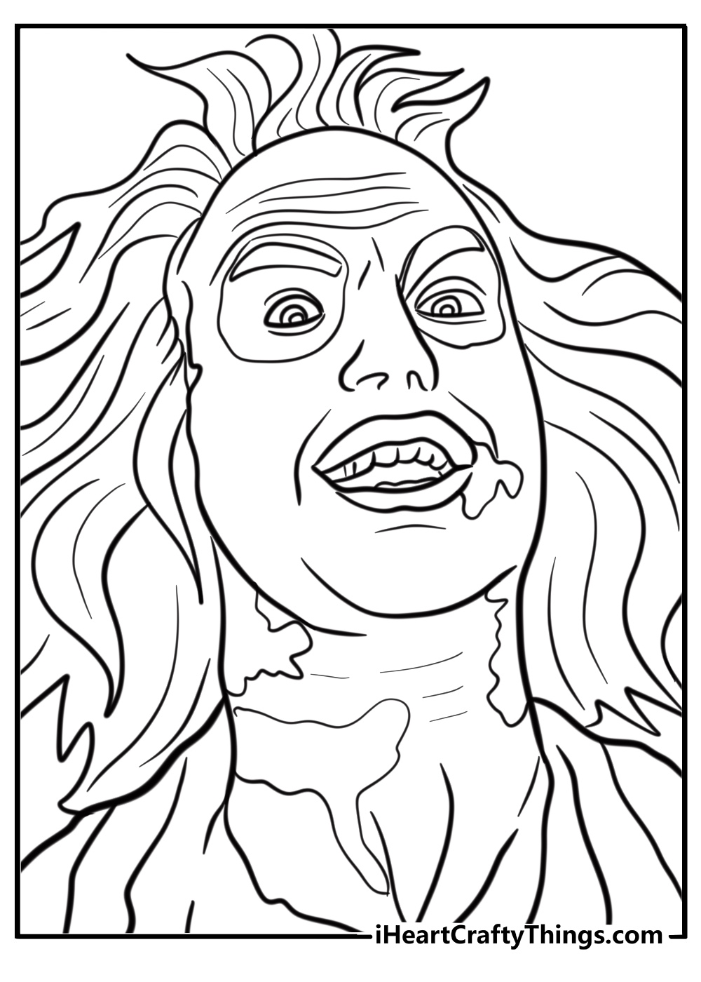 Beetlejuice with his wild hair coloring page for fans