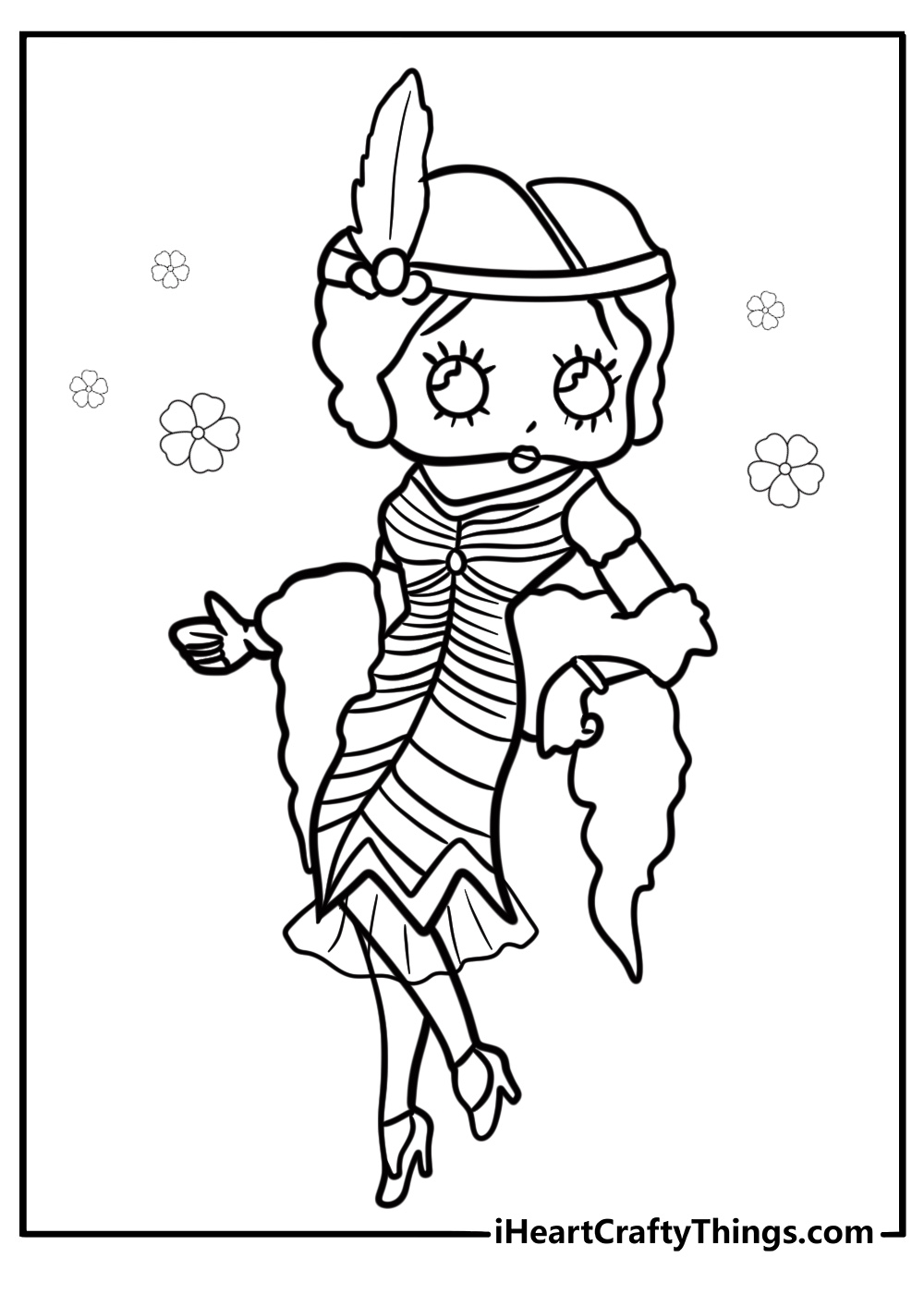 Betty Boop as a flapper girl in 1920s style coloring page