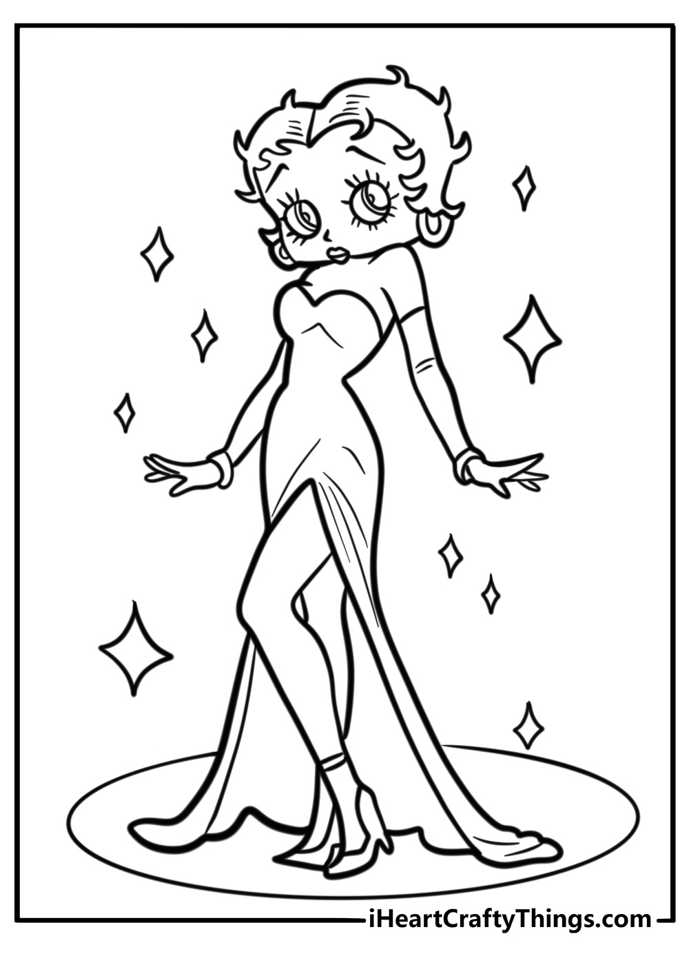 Betty boop as a hollywood star on a stage coloring sheet