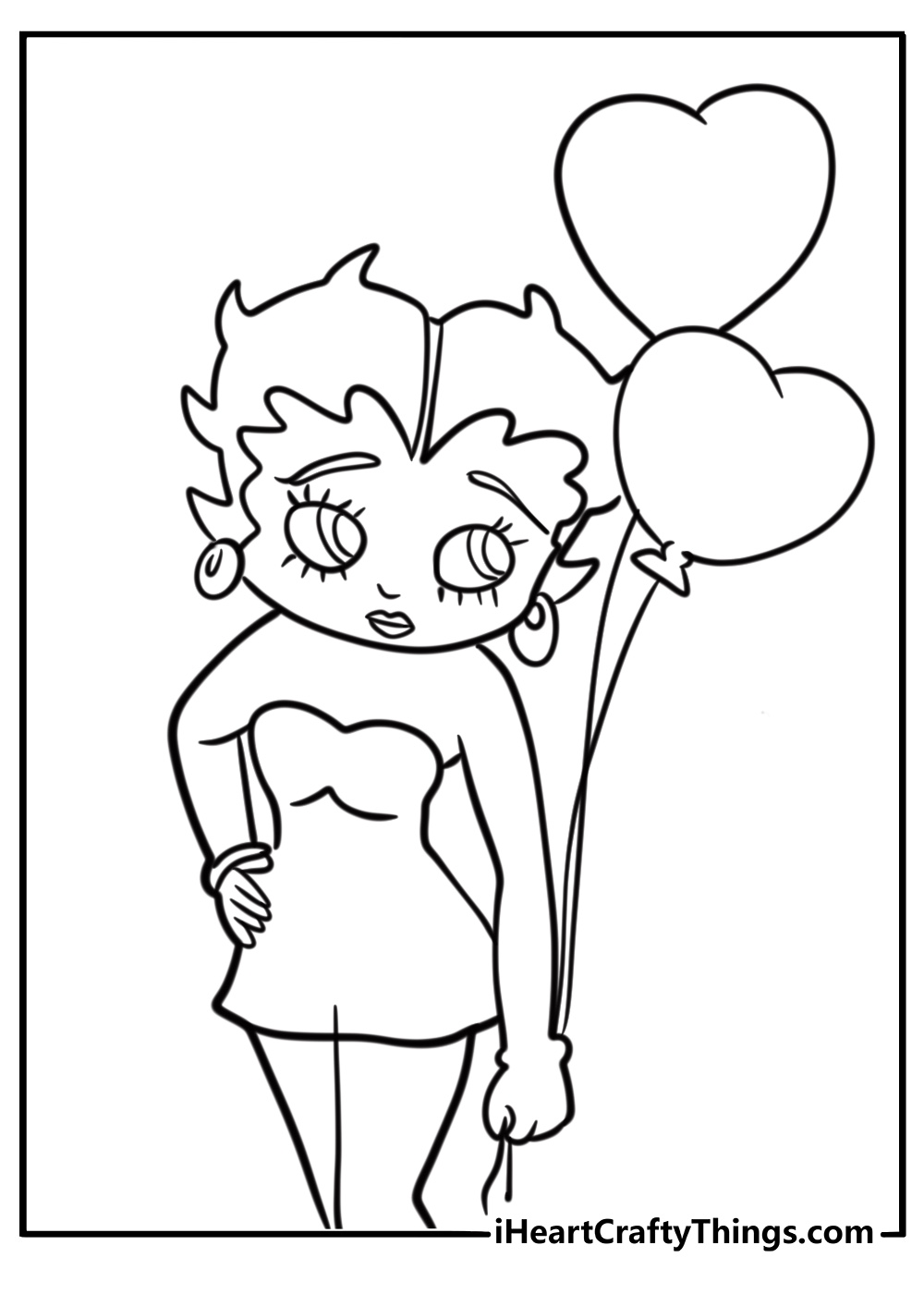 Betty Boop holding a heart-shaped balloon coloring page