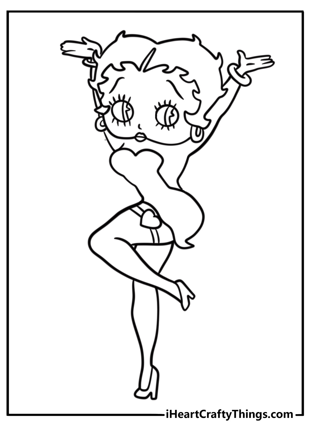 Betty Boop in a classic cartoon style frame coloring page