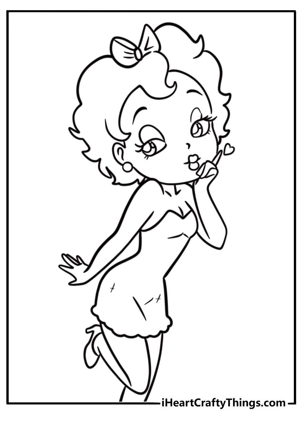 Betty Boop in a glamorous evening gown detailed coloring sheet