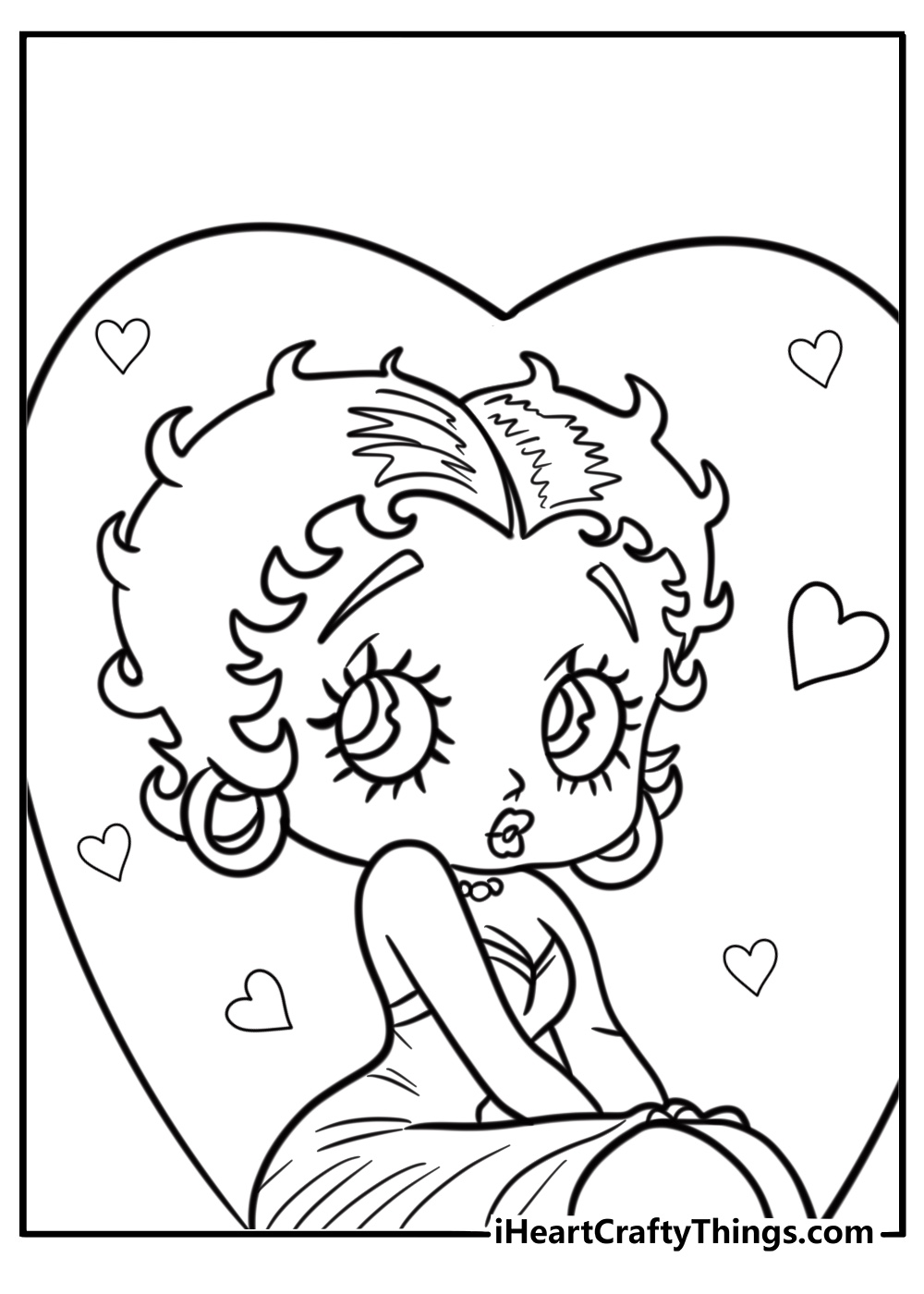 Betty Boop in a heart-shaped background free printable page