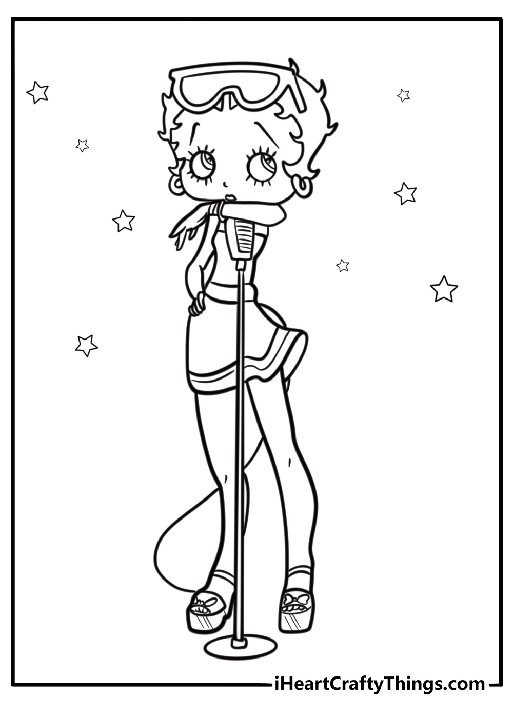 Betty Boop posing with a microphone free coloring page