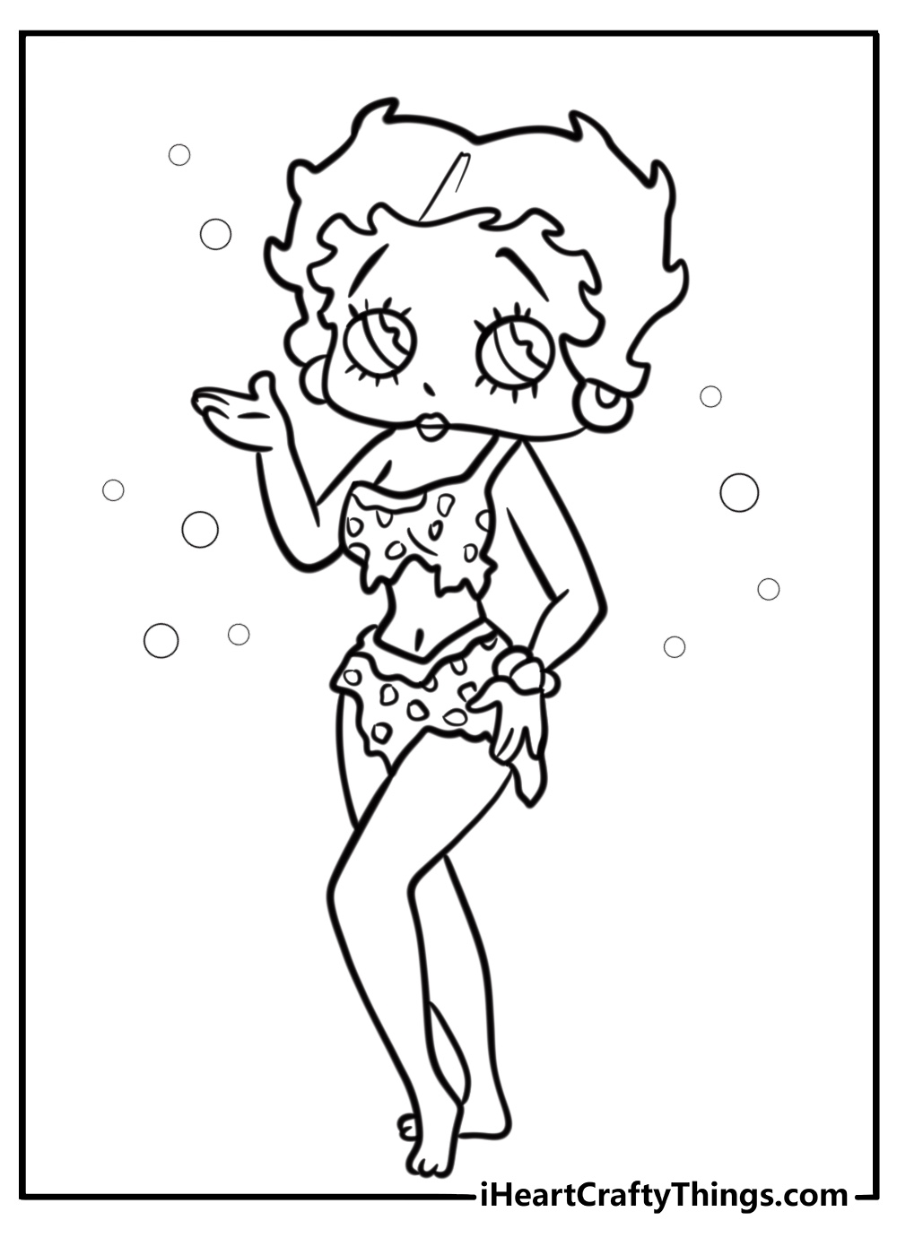 Betty Boop wearing a vintage swimsuit free printable sheet