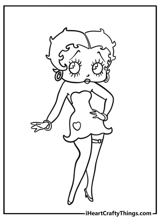 Betty Boop winking with her hands on her hips coloring sheet