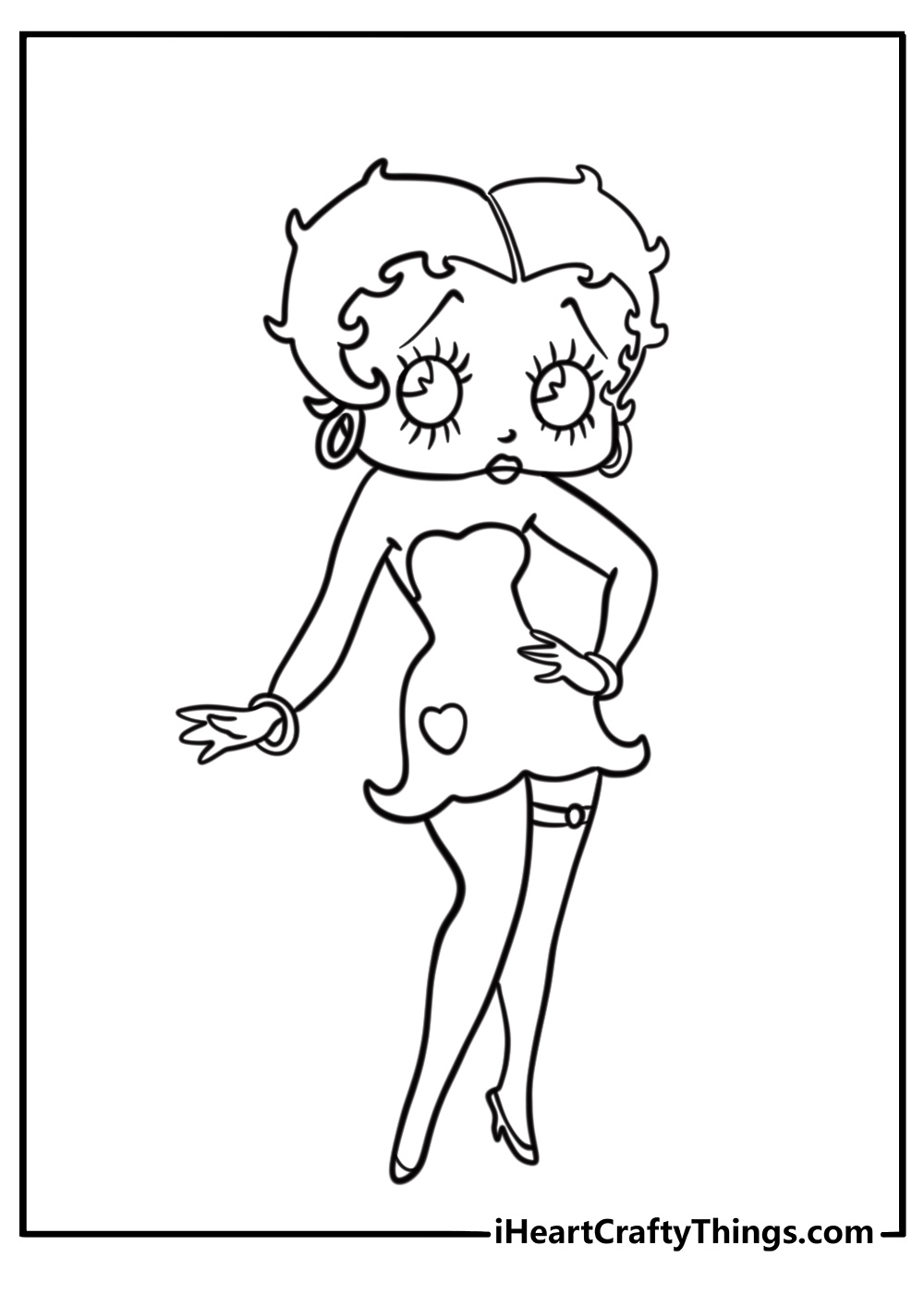 Betty Boop winking with her hands on her hips coloring sheet