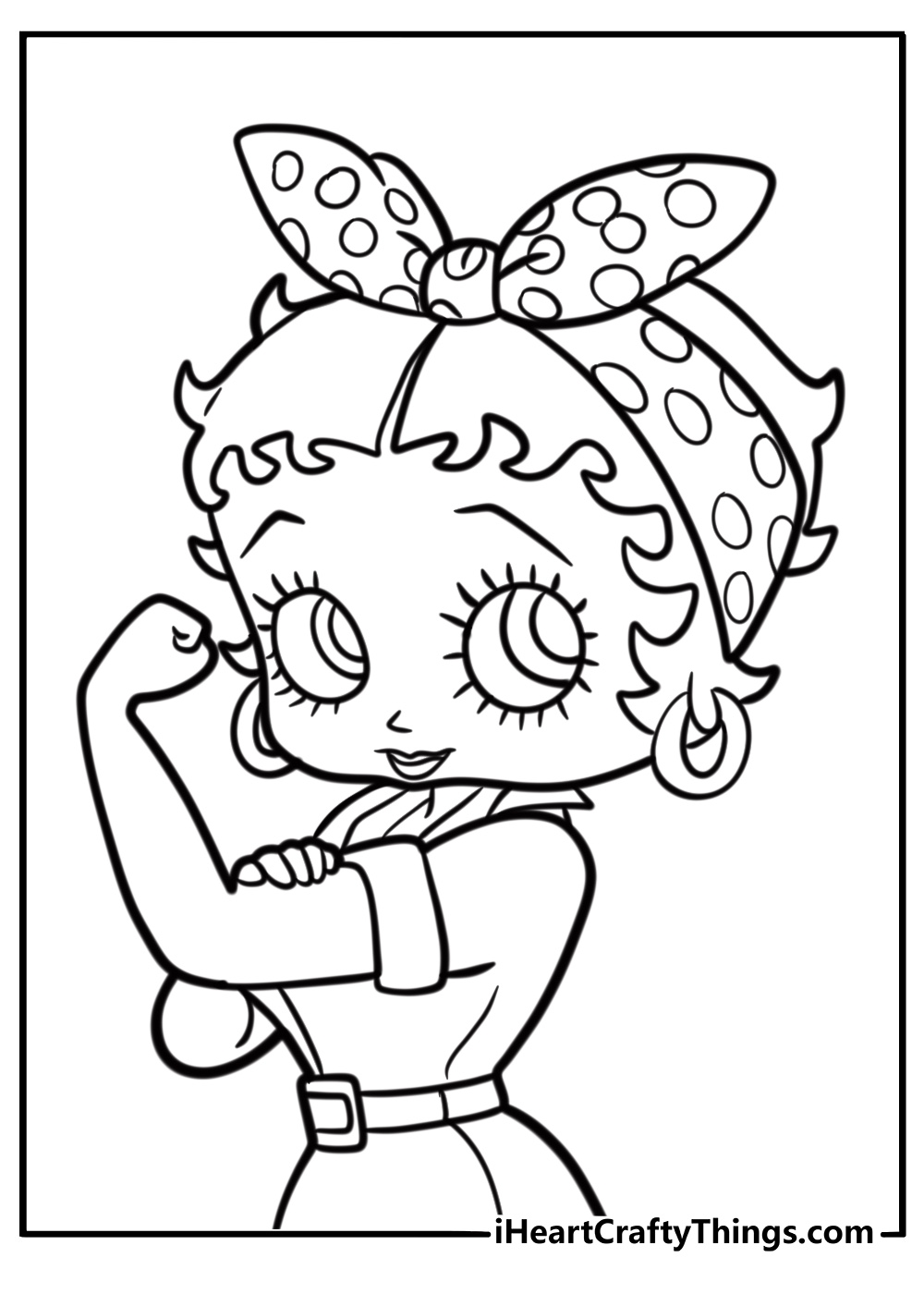 Betty Boop with a big bow in her hair and a playful smile coloring page