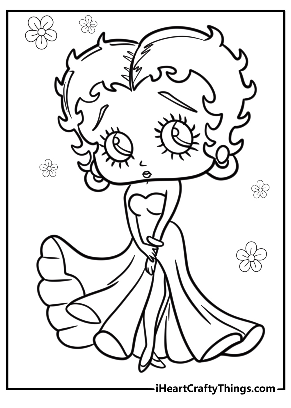 Betty Boop with her iconic hairstyle detailed coloring page