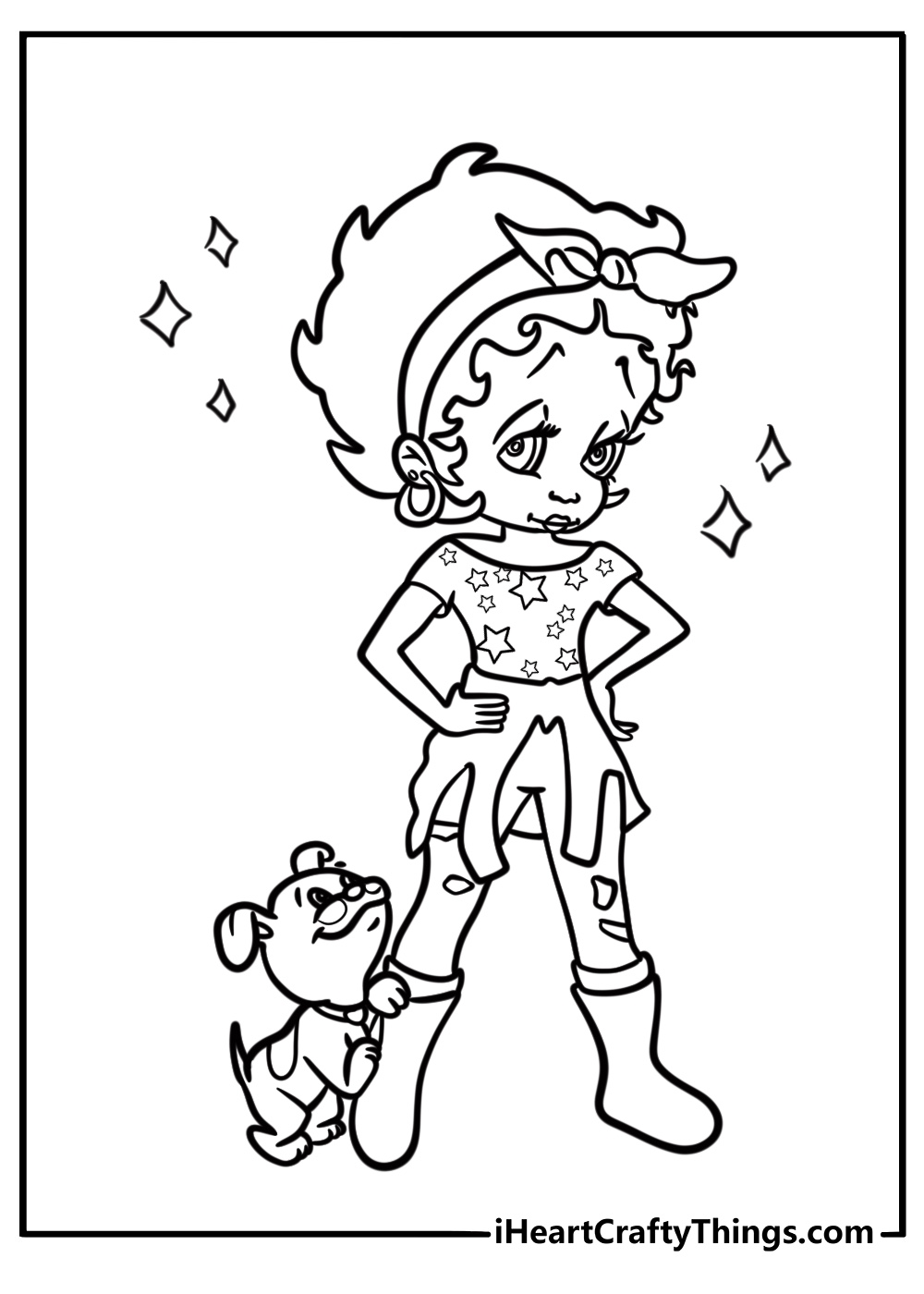 Betty Boop with her puppy Pudgy coloring page