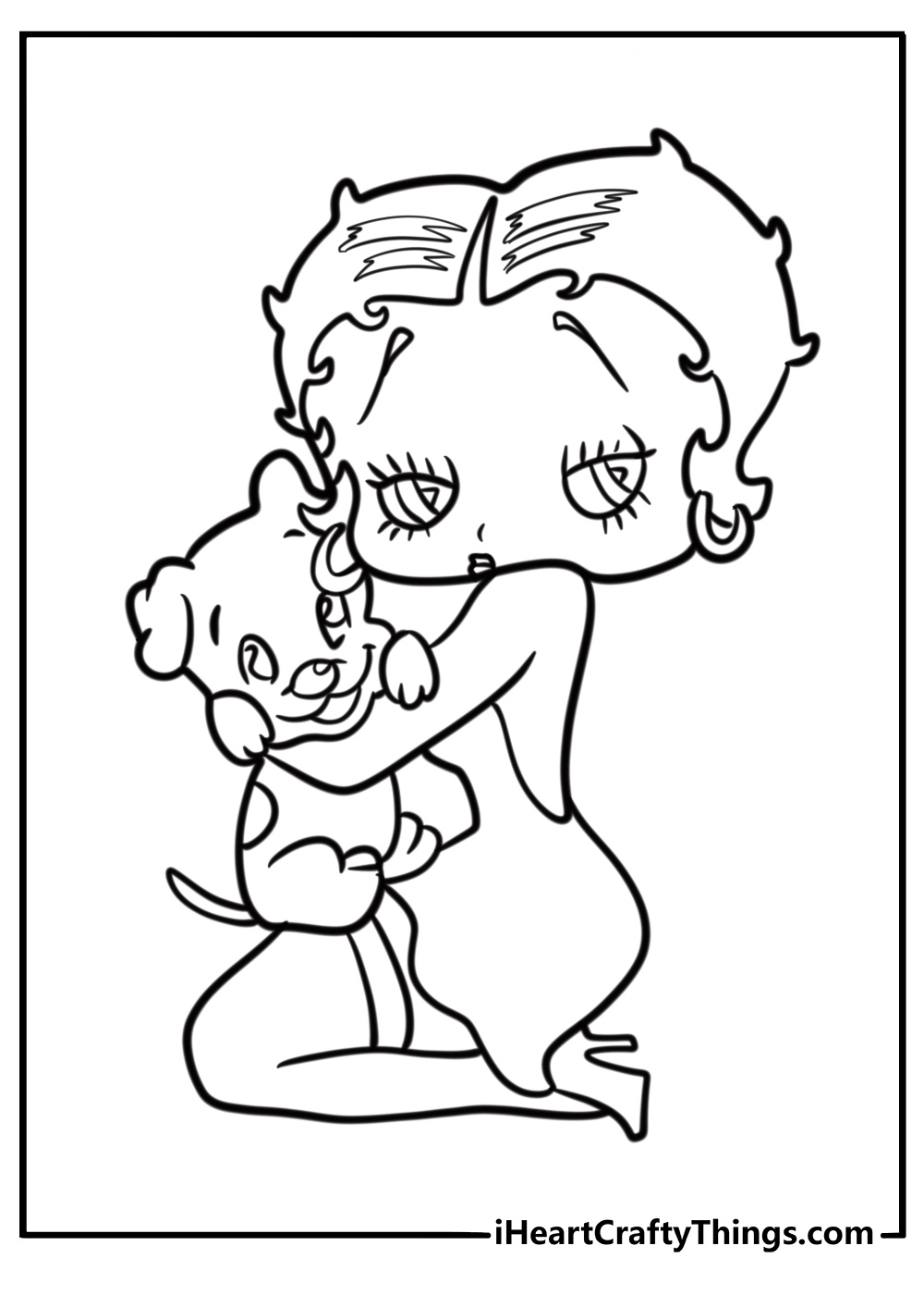 Betty Boop with pudgy in a playful scene free printable sheet