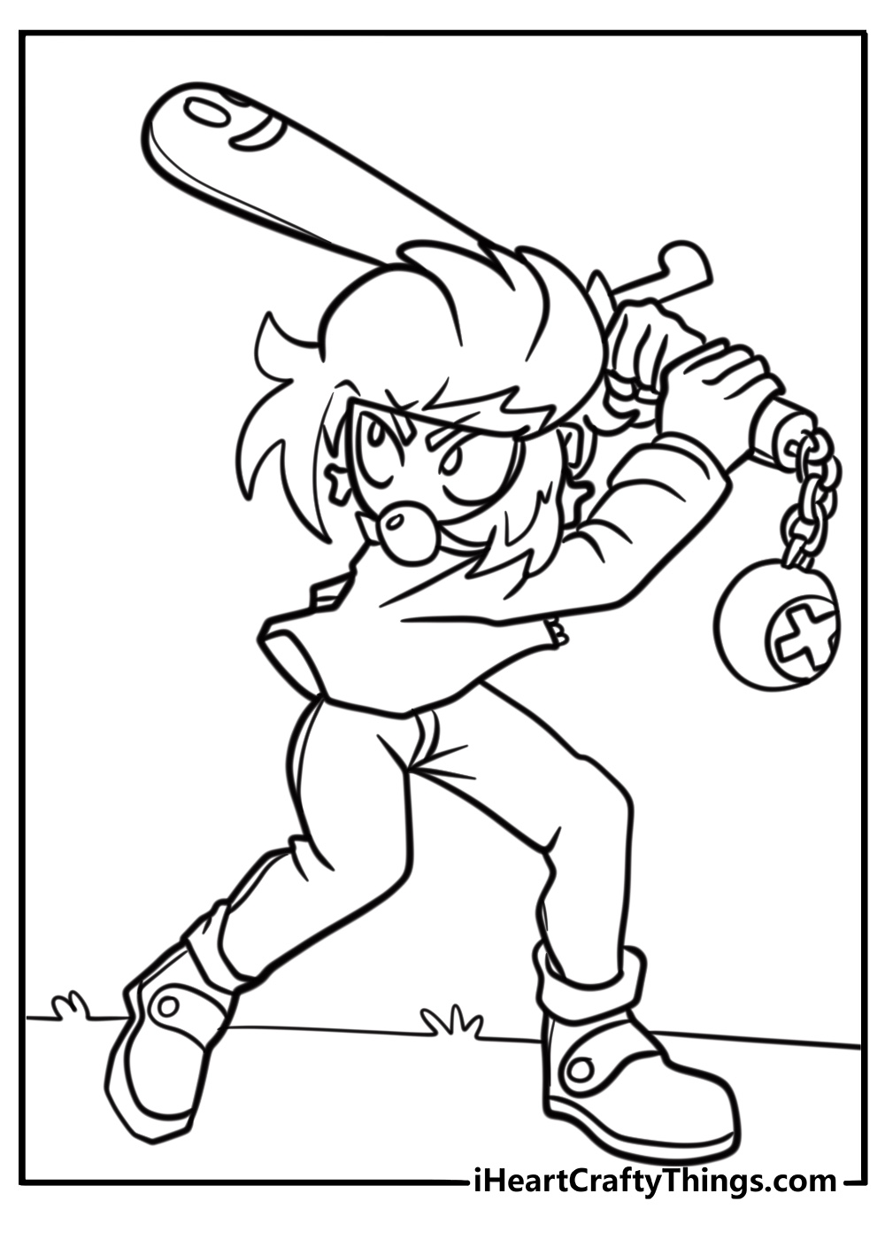 Bibi swinging her baseball bat fun coloring page