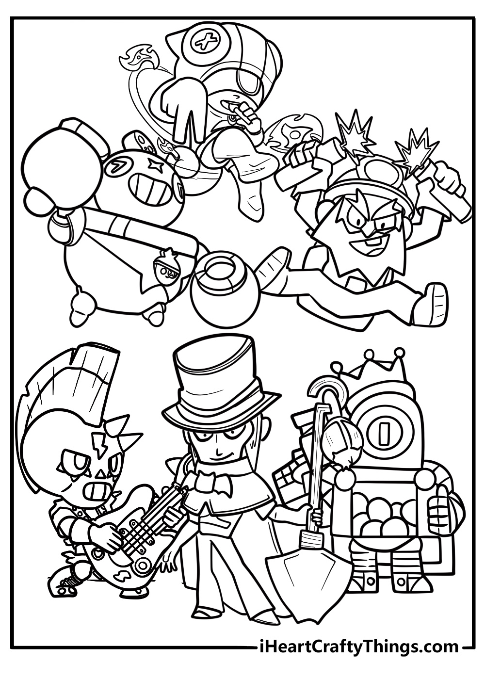 Brawl stars character lineup printable coloring sheet