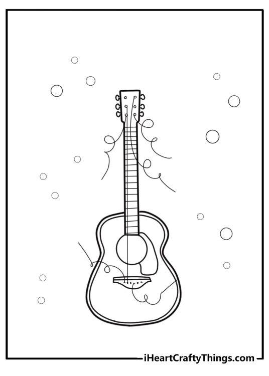 Broken guitar with missing strings free coloring page pdf