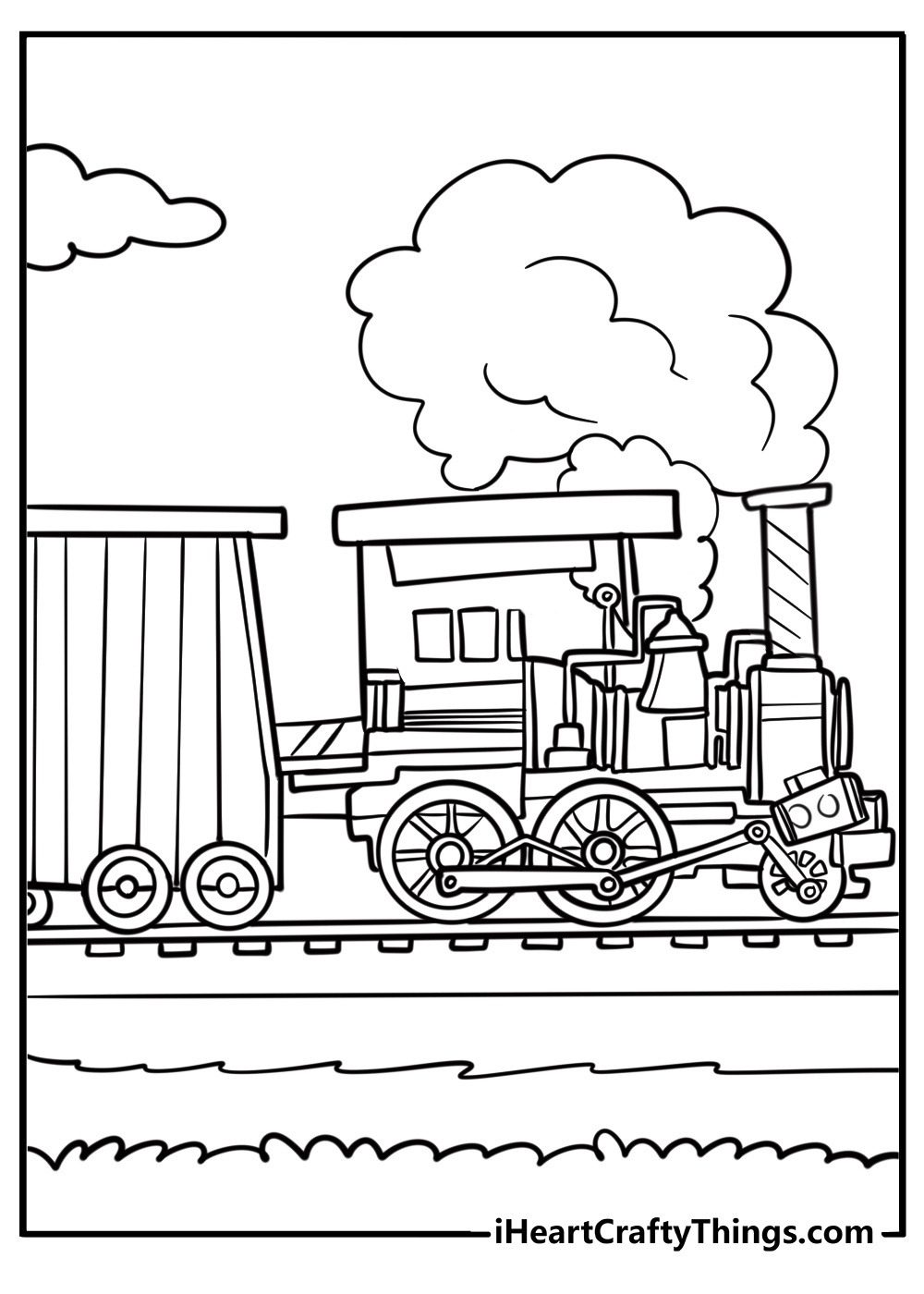 Cargo train delivering goods fun coloring sheet for kids