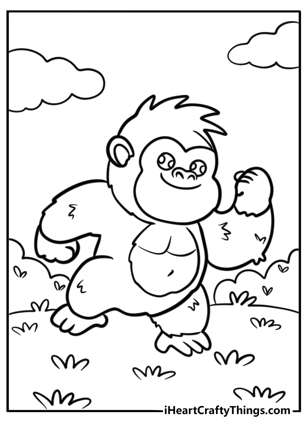 Cartoon gorilla dancing happily free coloring page pdf