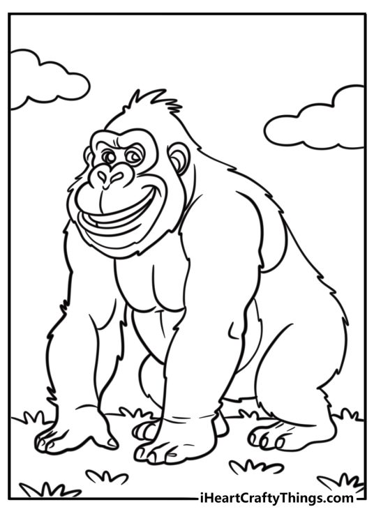 Cartoon gorilla with a big smile printable coloring sheet