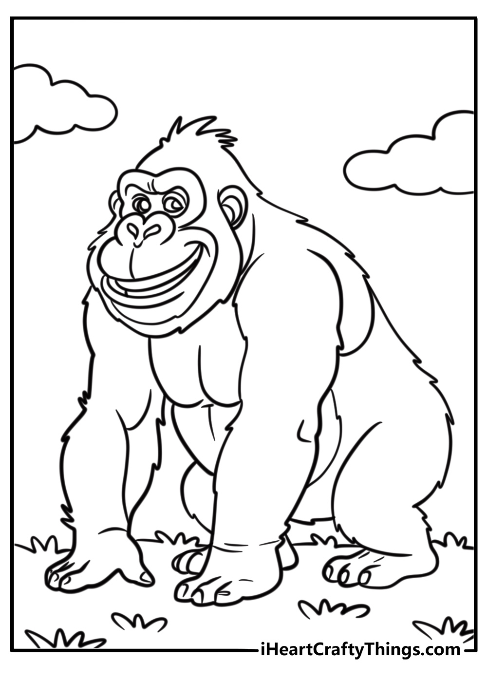 Cartoon gorilla with a big smile printable coloring sheet