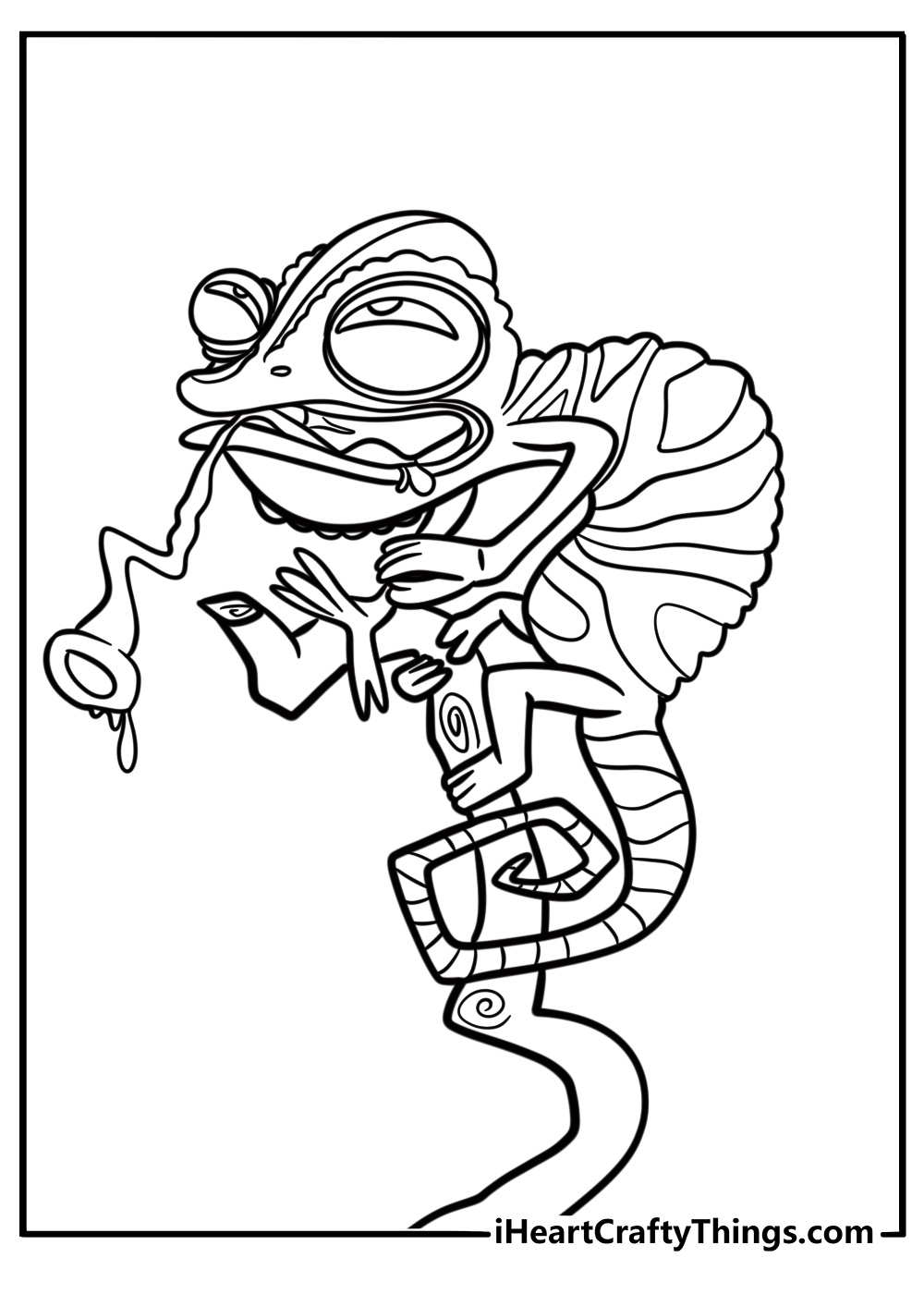 Chameleon perched on a stick fun printable coloring sheet