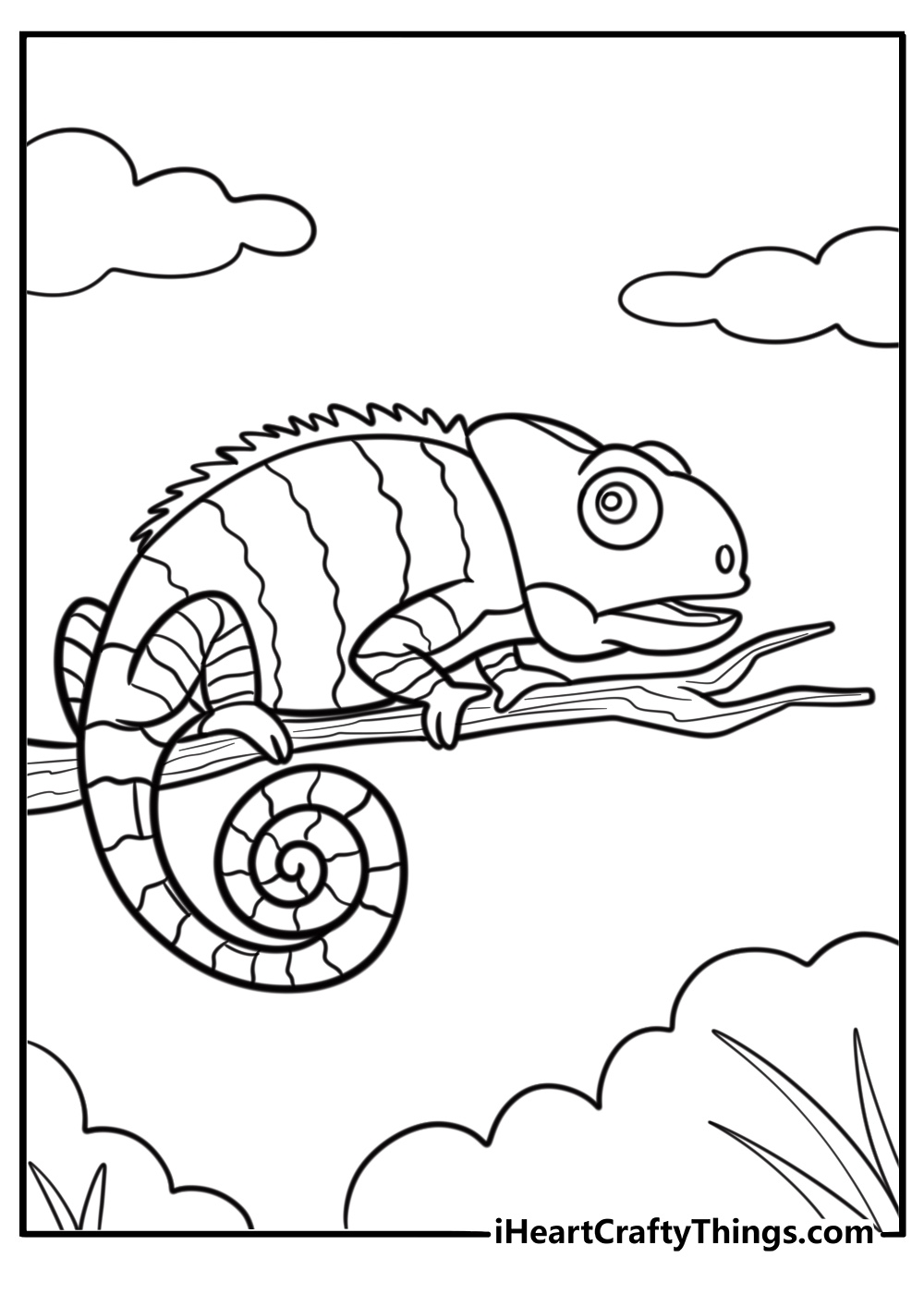 Chameleon with a striped tail fun coloring sheet