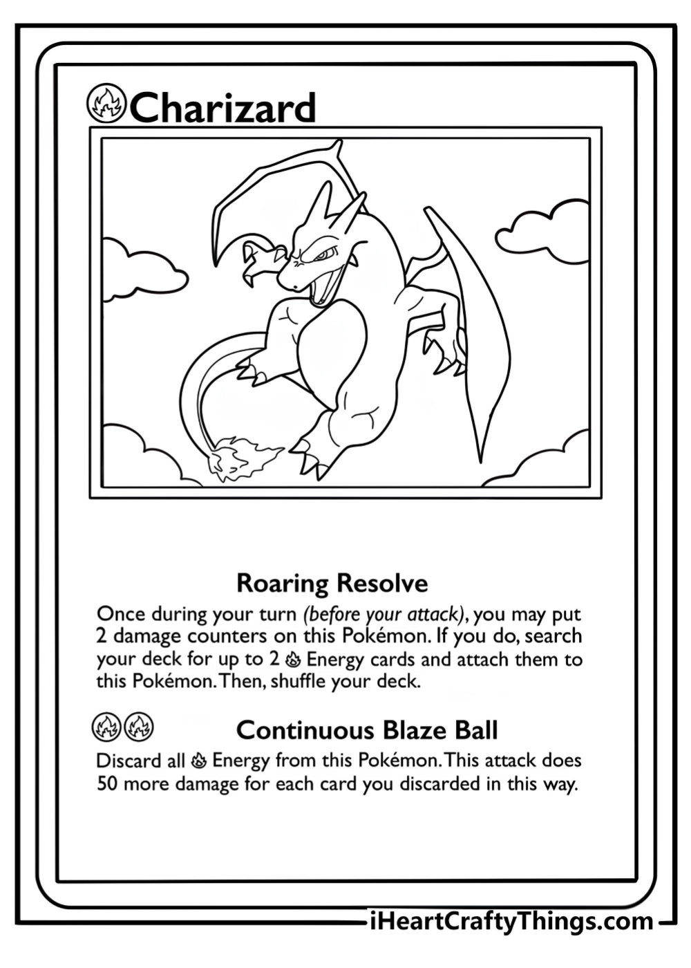 Charizard pokemon card with fire breathing pose coloring sheet