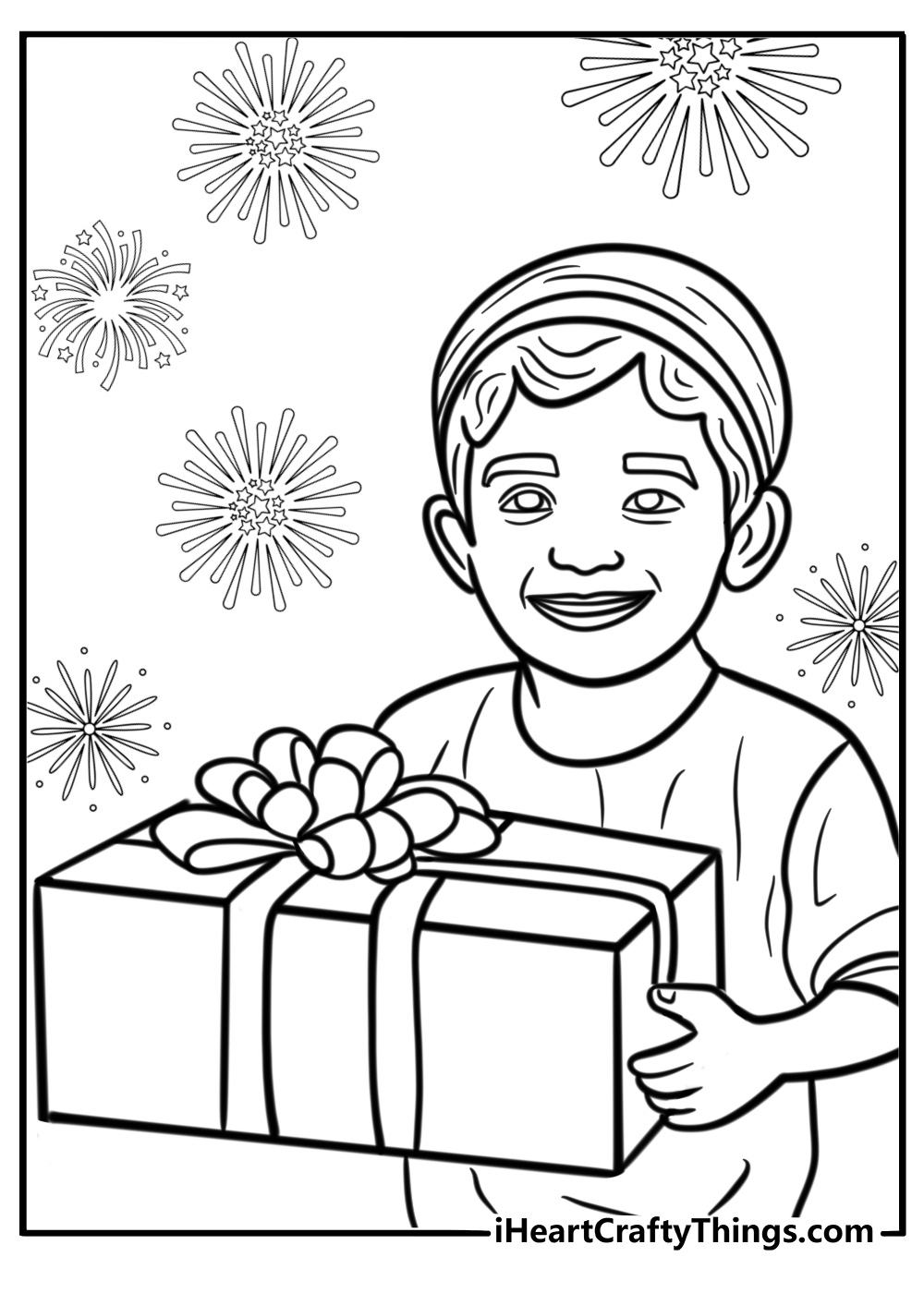 Children holding gifts for eid celebration detailed coloring sheet