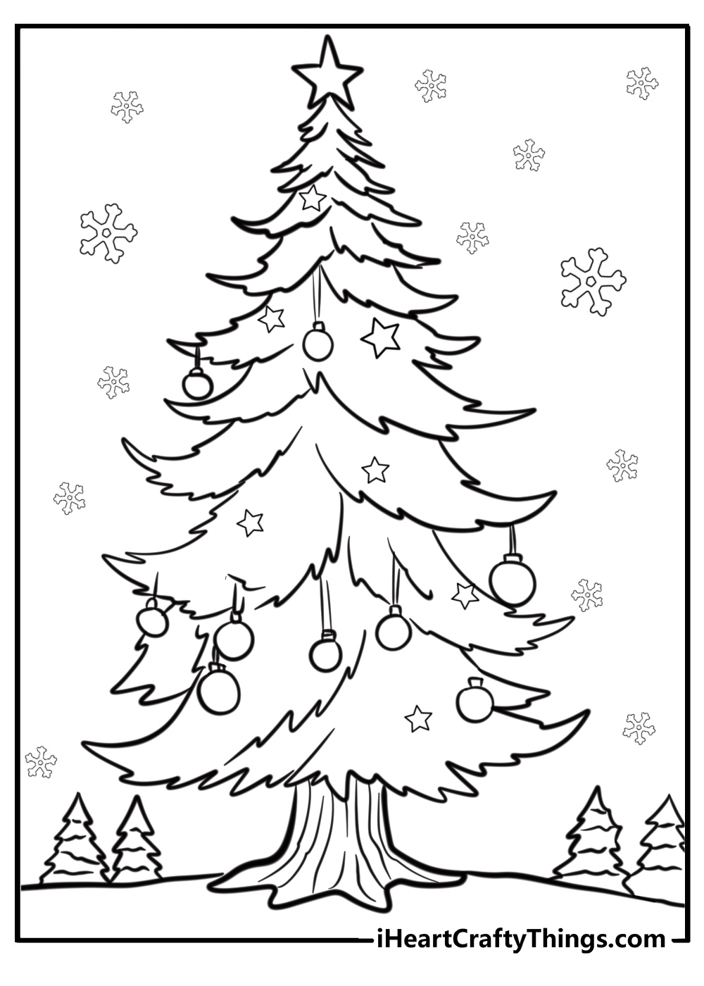 Christmas tree decorated with ornaments free coloring page