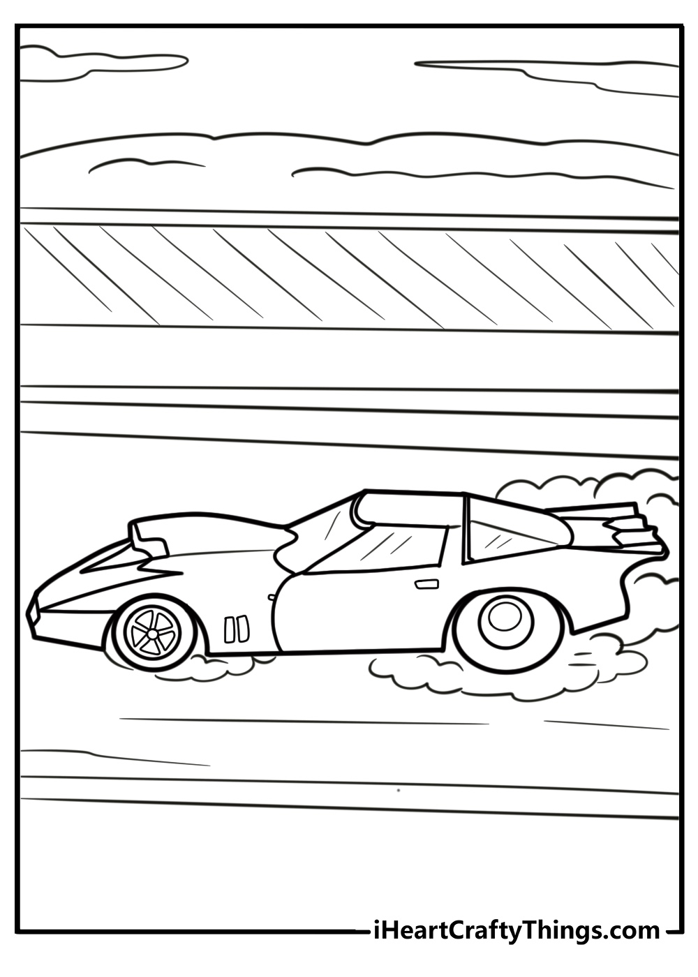 Corvette in a drag race detailed coloring sheet