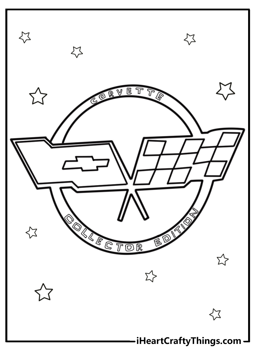 Corvette logo with checkered flags free printable coloring page