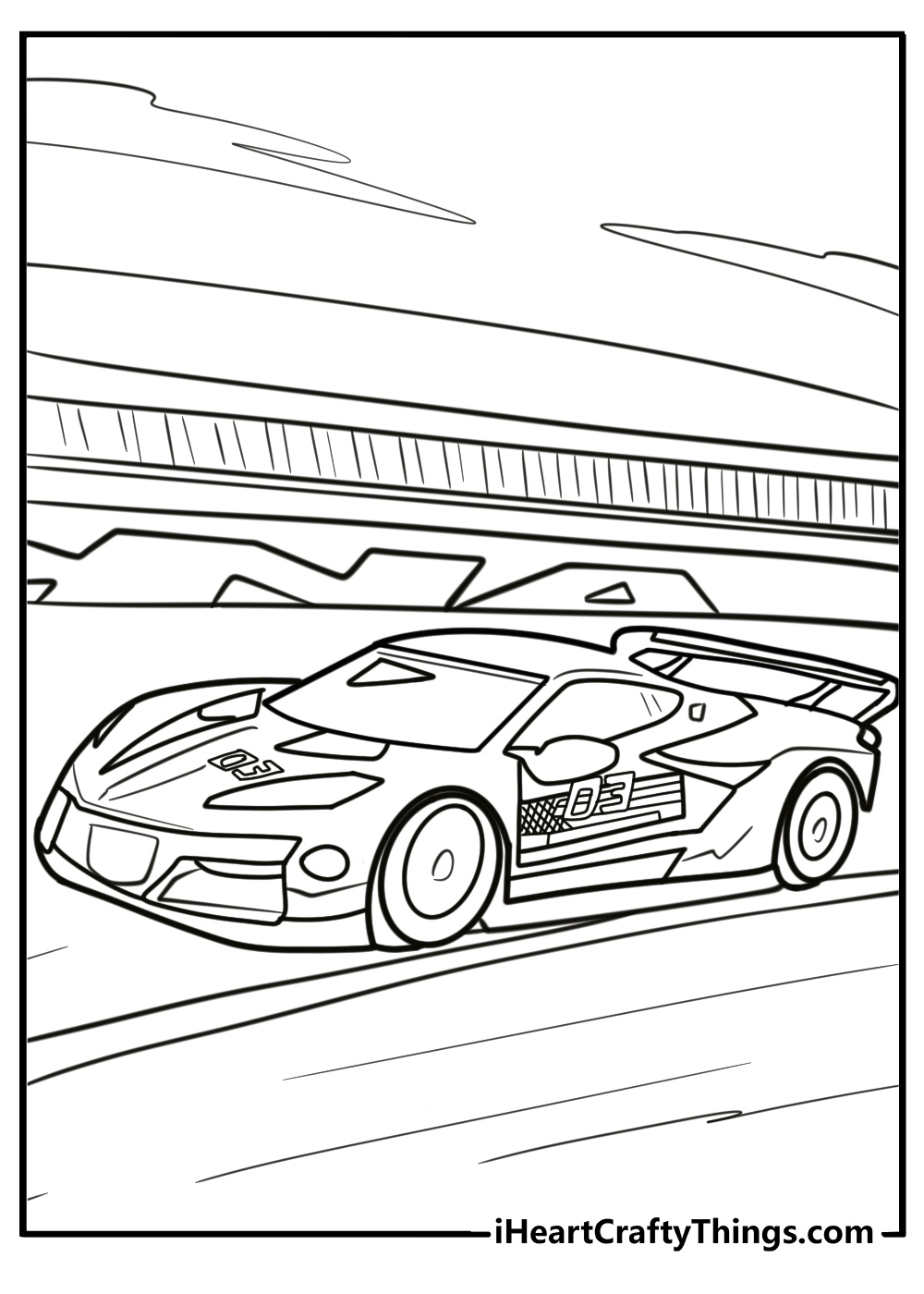 Corvette on a race track fun coloring sheet