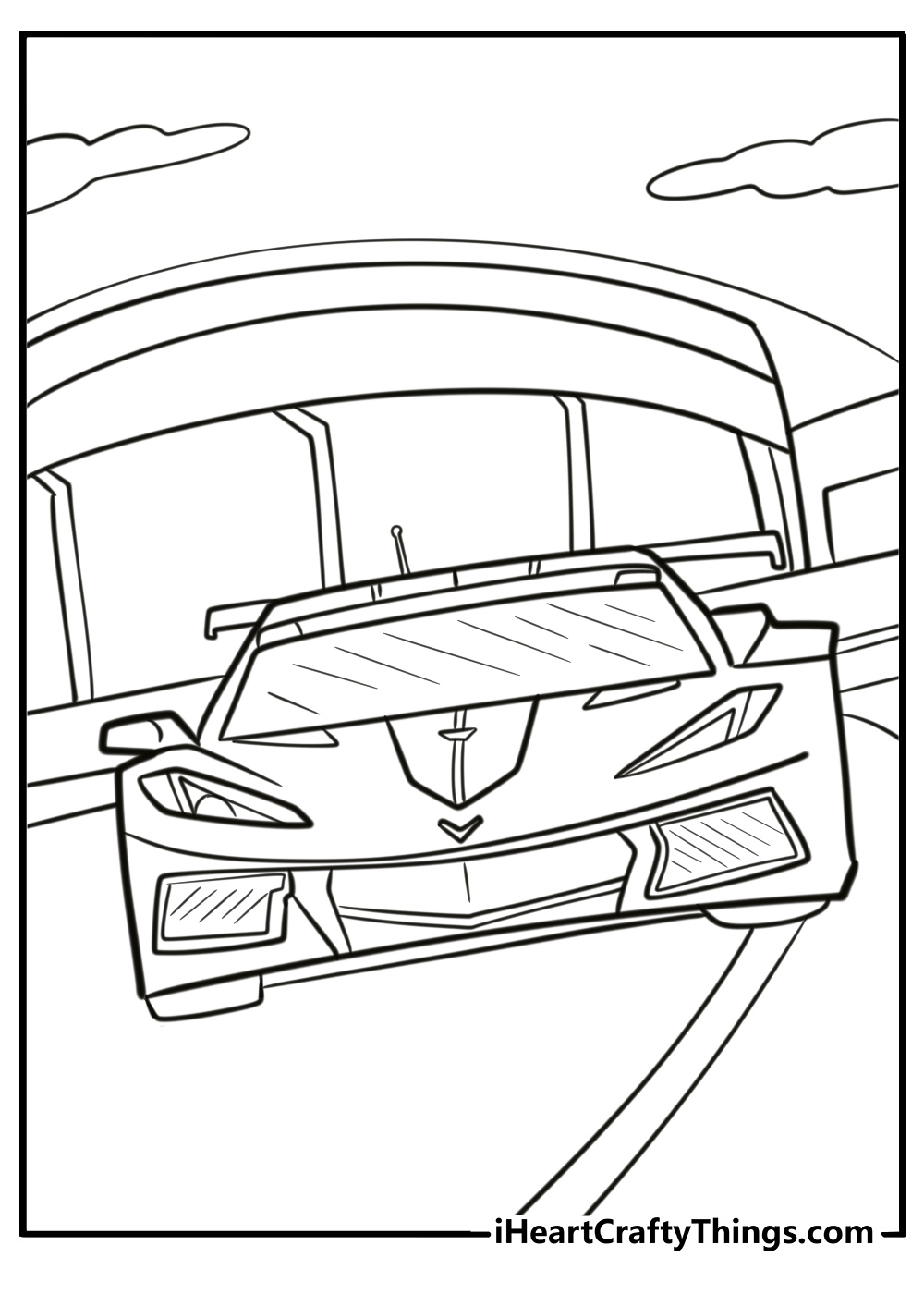 Corvette racing on the highway free coloring page pdf