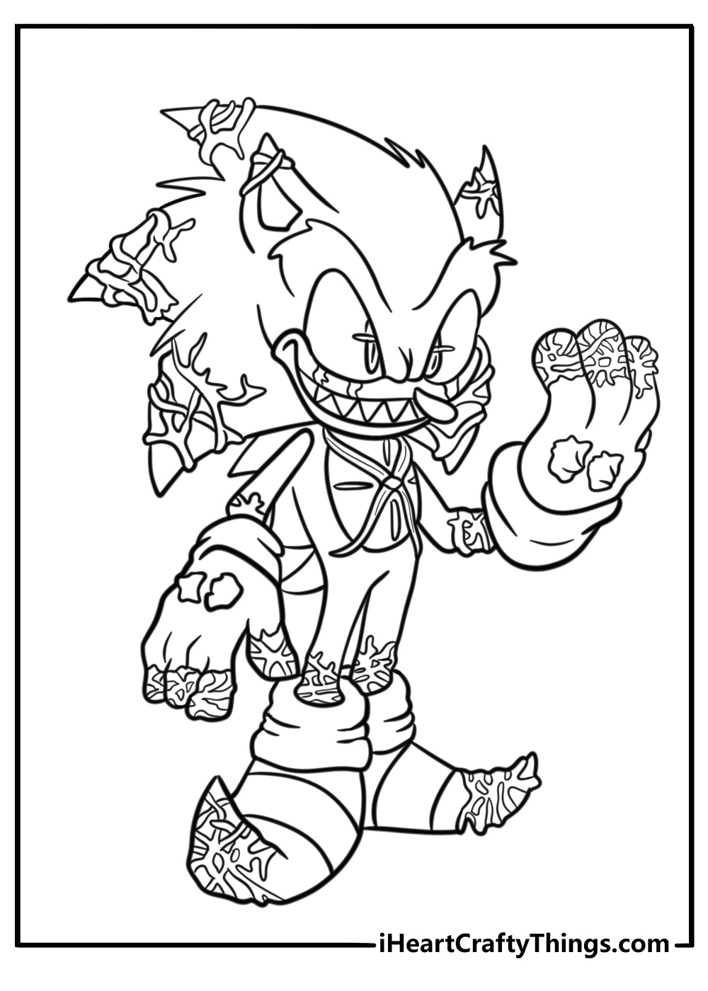 Creepy sonic exe with torn shoes detailed coloring sheet