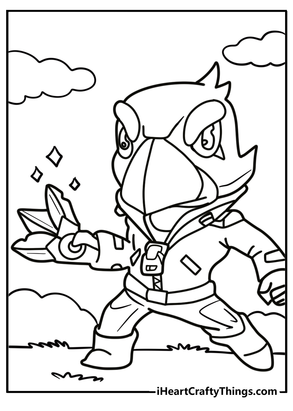 Crow ready to throw daggers printable coloring sheet