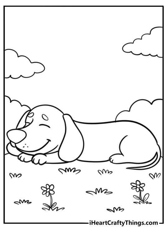 Dachshund puppy sleeping peacefully coloring page