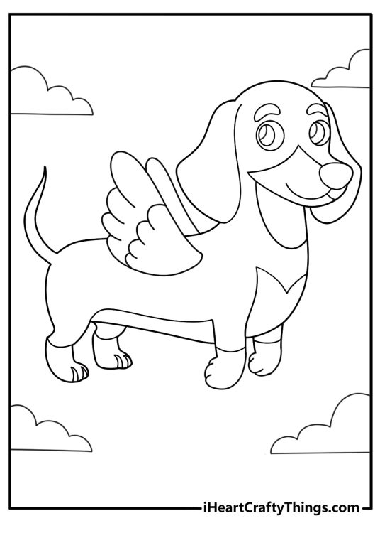 dachshund with angel wings kawaii cartoon coloring page