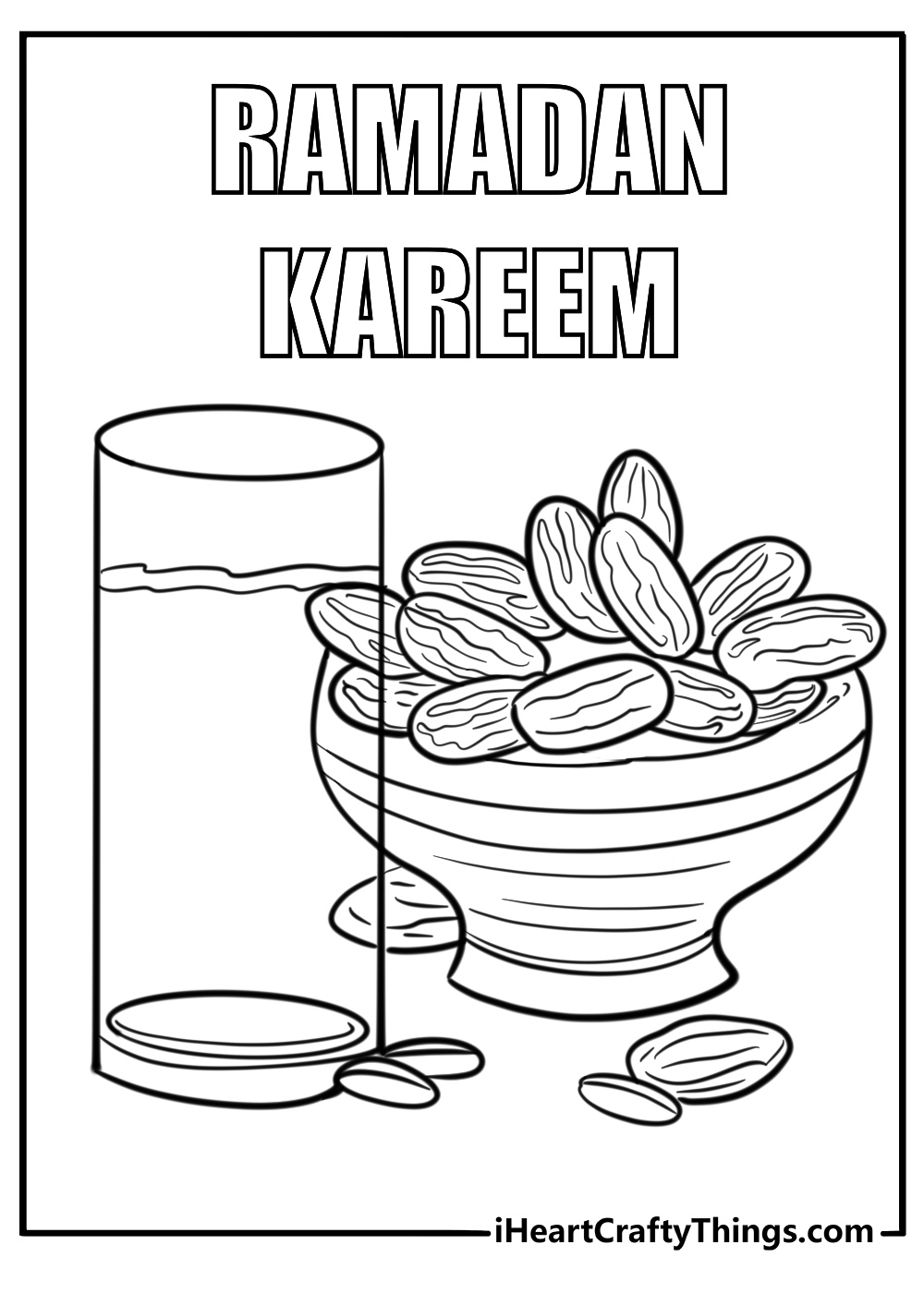 Dates and water on a ramadan platter free coloring page pdf