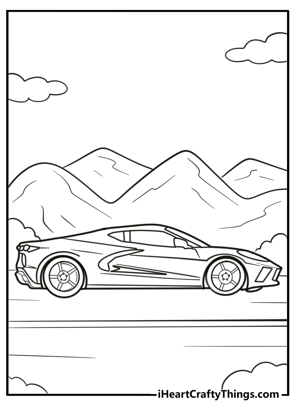 Detailed corvette stingray side view coloring sheet