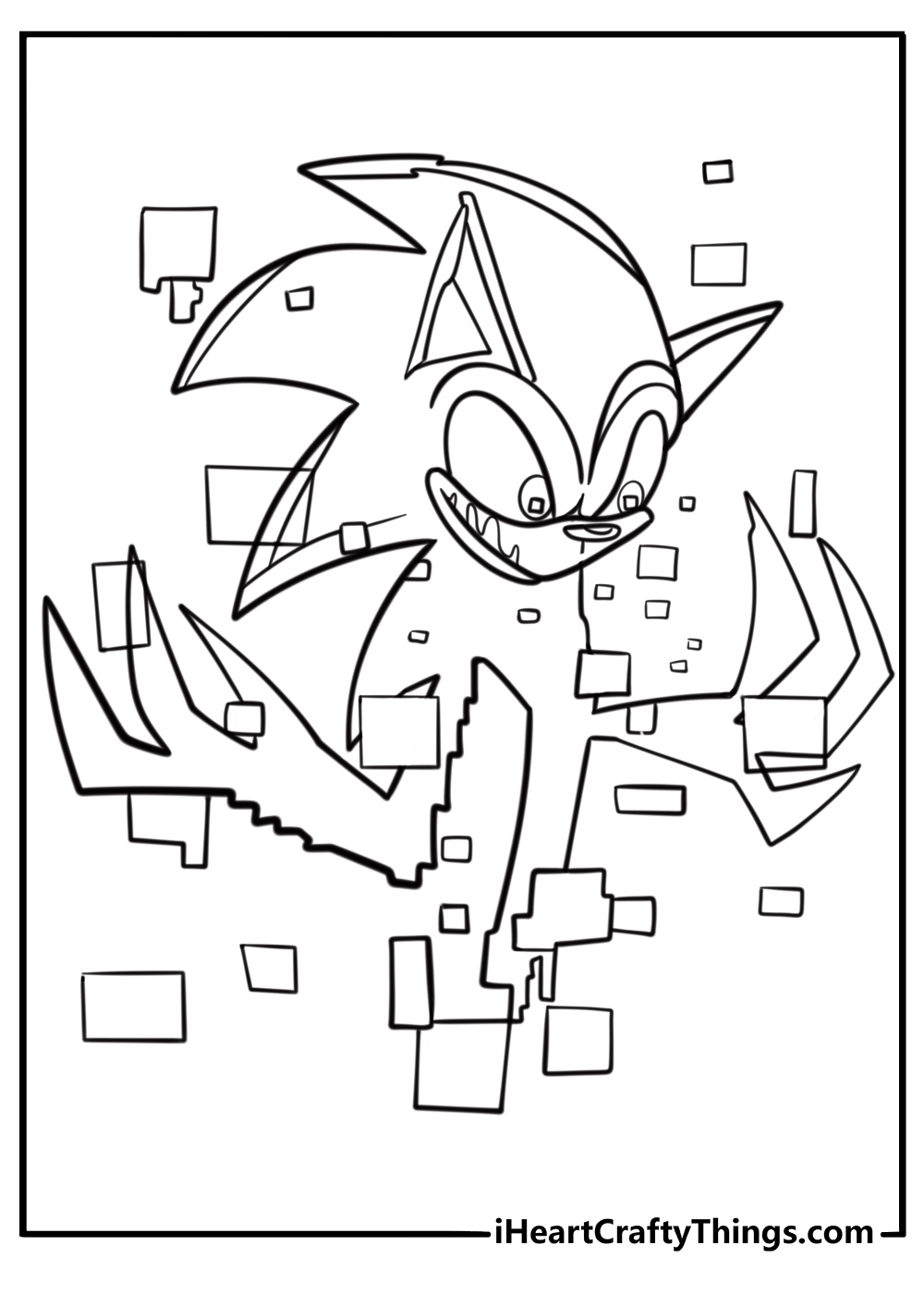 Distorted sonic.exe surrounded by static glitch effects fun coloring sheet