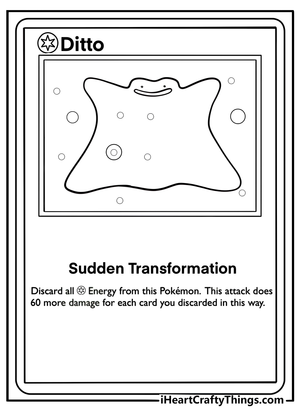 Ditto pokemon card showing its transforming ability coloring page