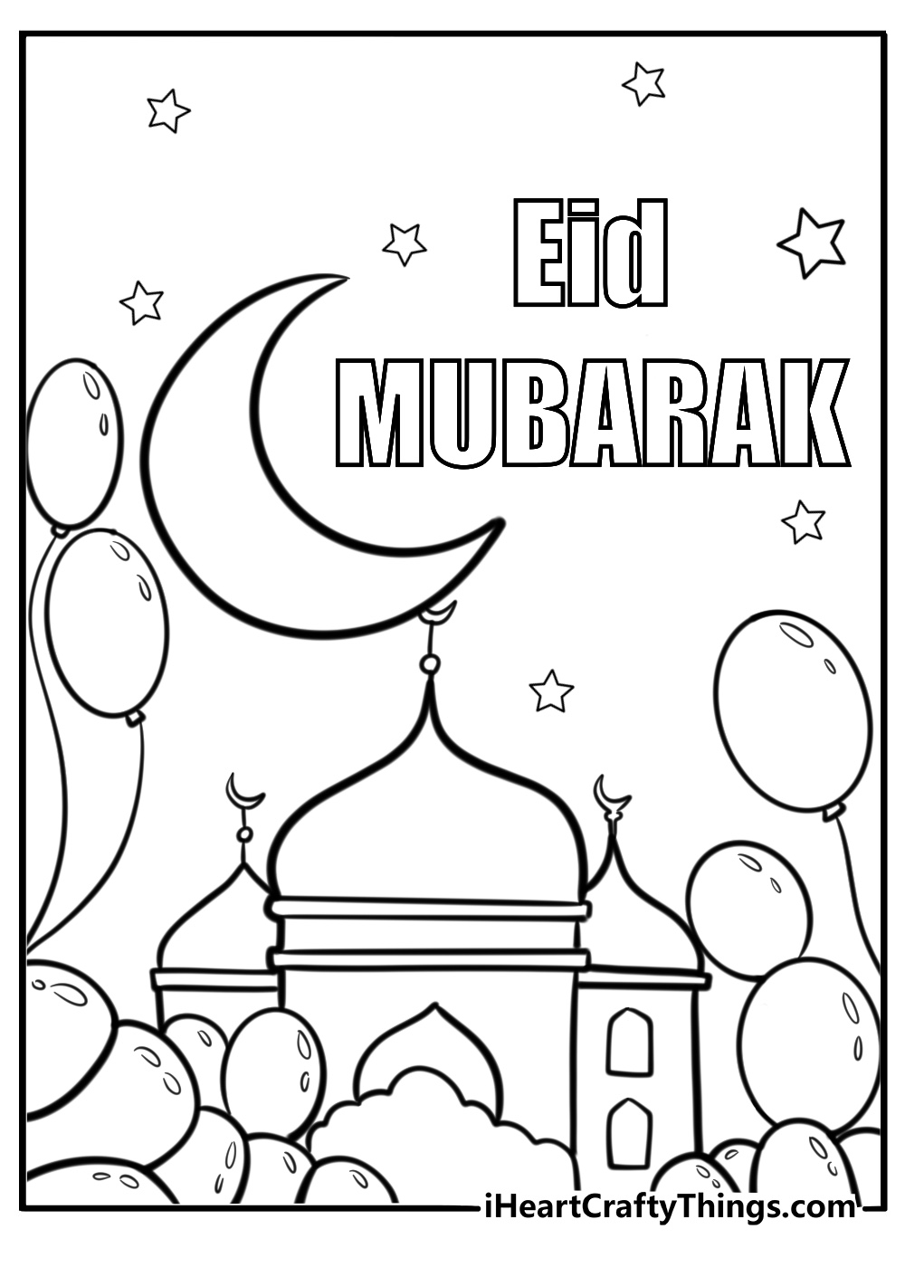 Eid al fitr decorations with balloons and banners fun coloring sheet