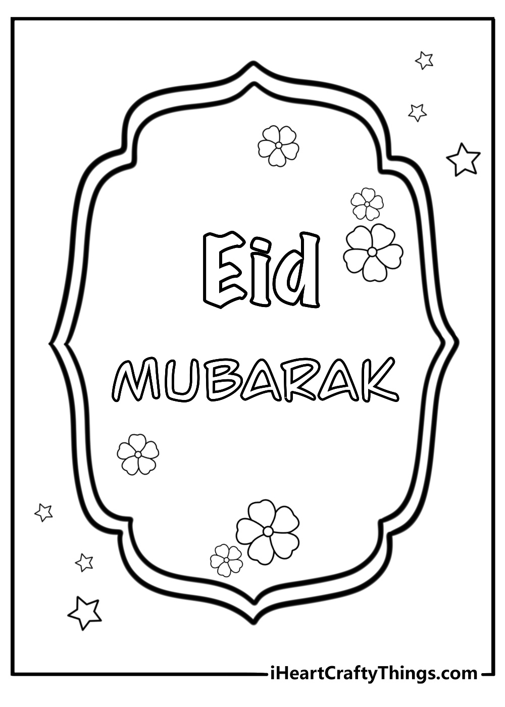 Eid mubarak greeting with decorative text fun printable coloring sheet