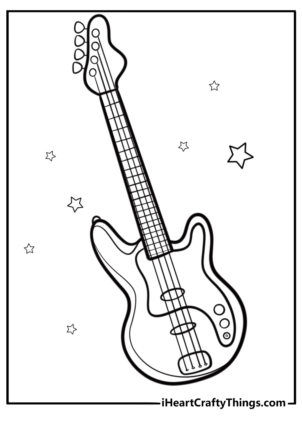 Electric guitar with detailed strings coloring sheet