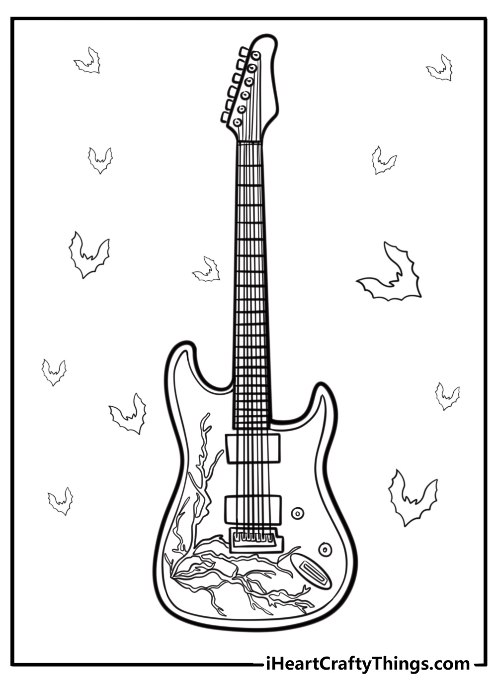 Electric guitar with lightning bolt design fun coloring sheet