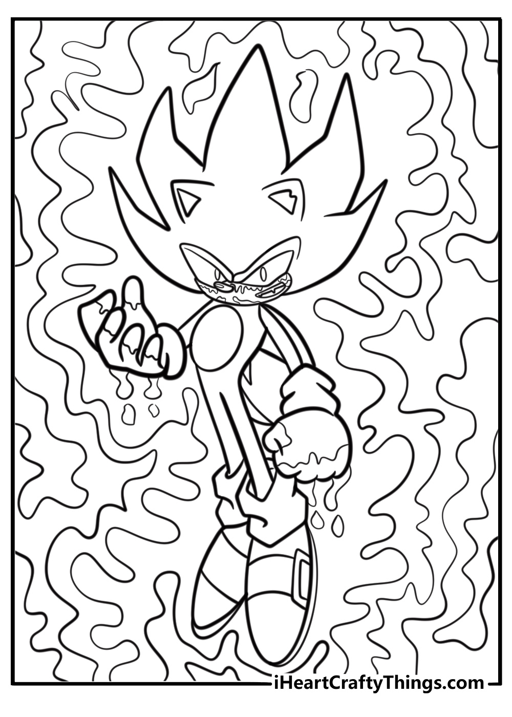 Evil sonic exe surrounded by dark energy detailed coloring sheet