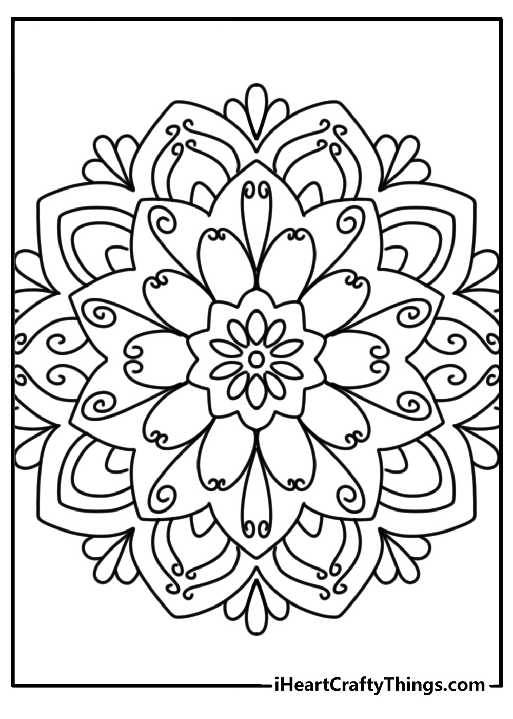 Flower mandala with spirals and curved lines