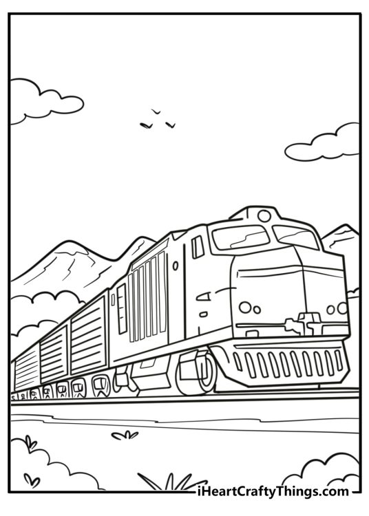 Freight train carrying containers free coloring page pdf