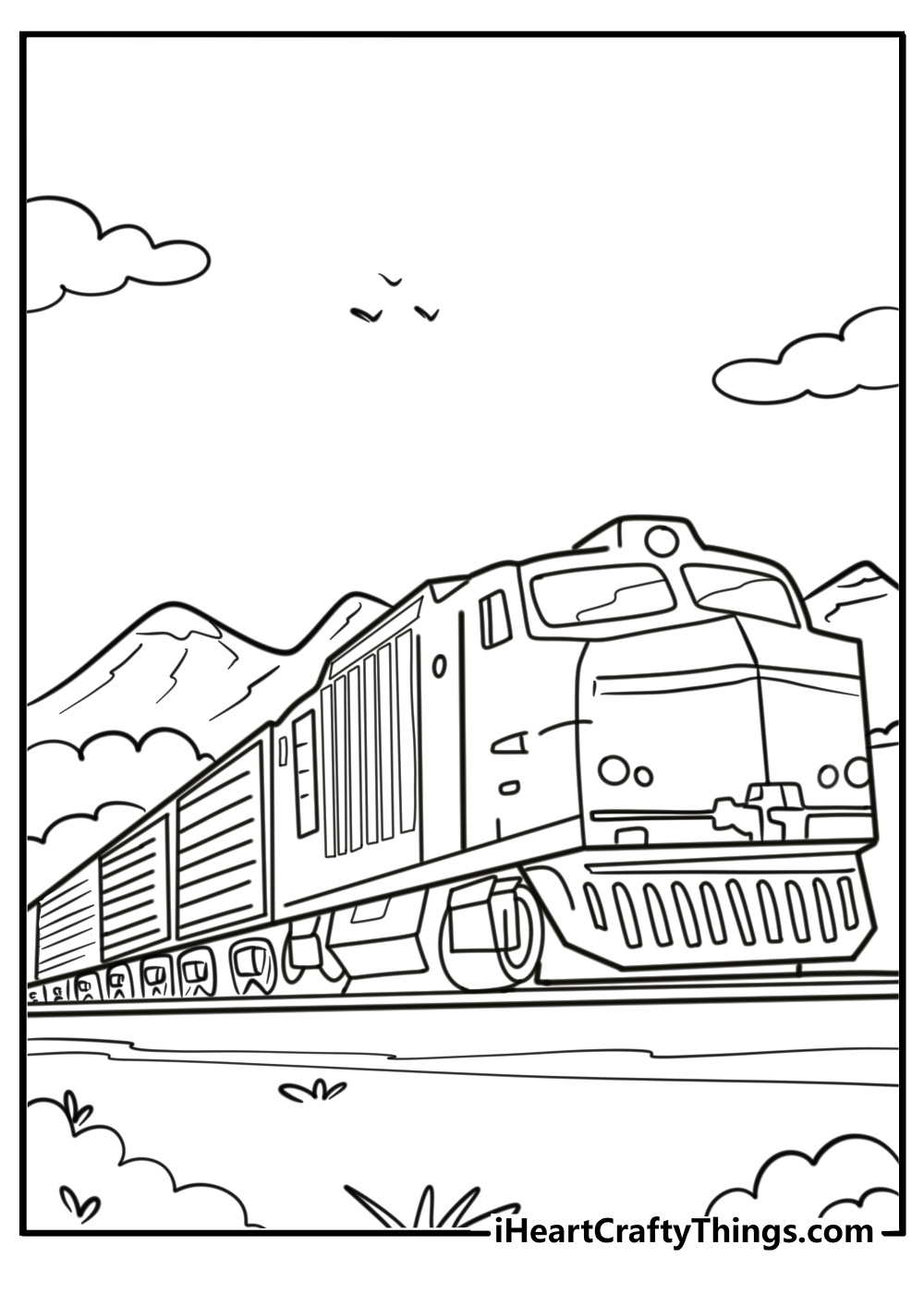 Freight train carrying containers free coloring page pdf