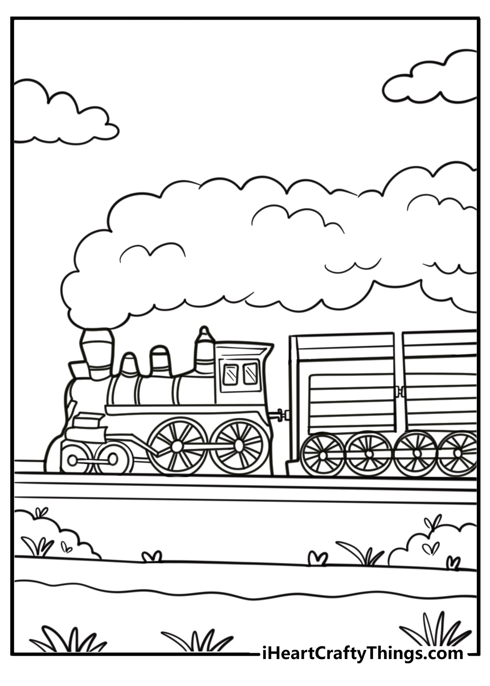 Freight train with cargo cars free coloring page pdf