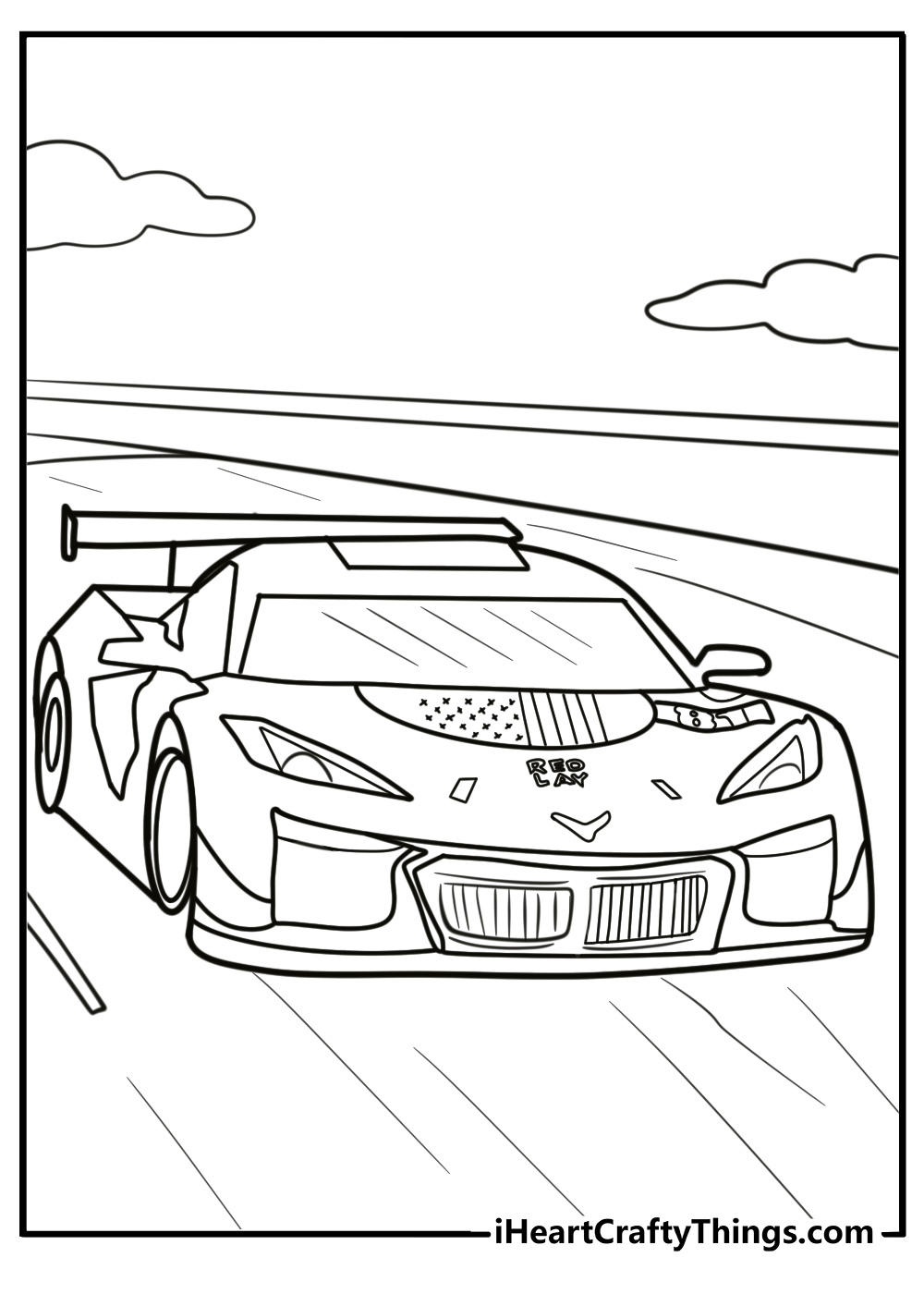 Front view of a corvette with sharp headlights detailed coloring sheet